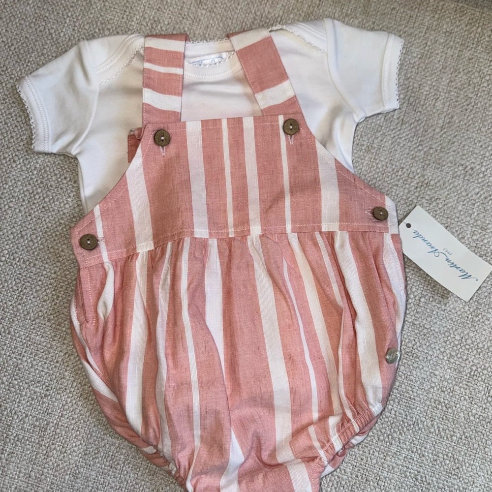 NWT! Martin Aranda Set - Striped Pink Baby Romper with Buttons